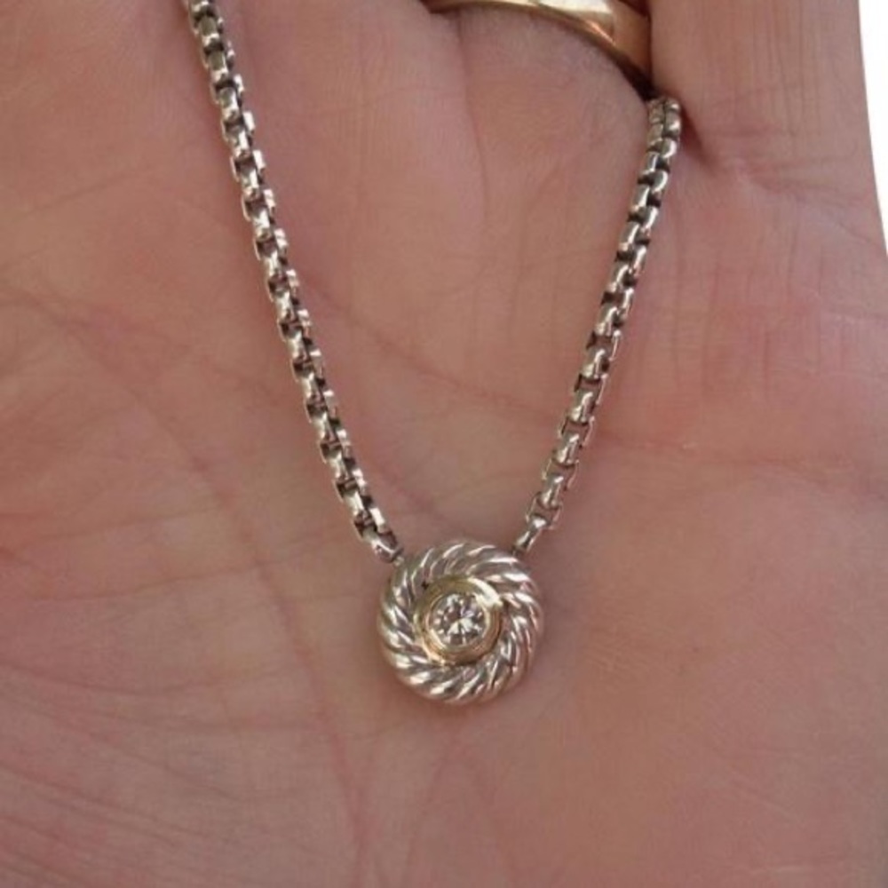David Yurman Diamond Pave/18k Gold/Silver “Cookie” Necklace - AUTHENTIC